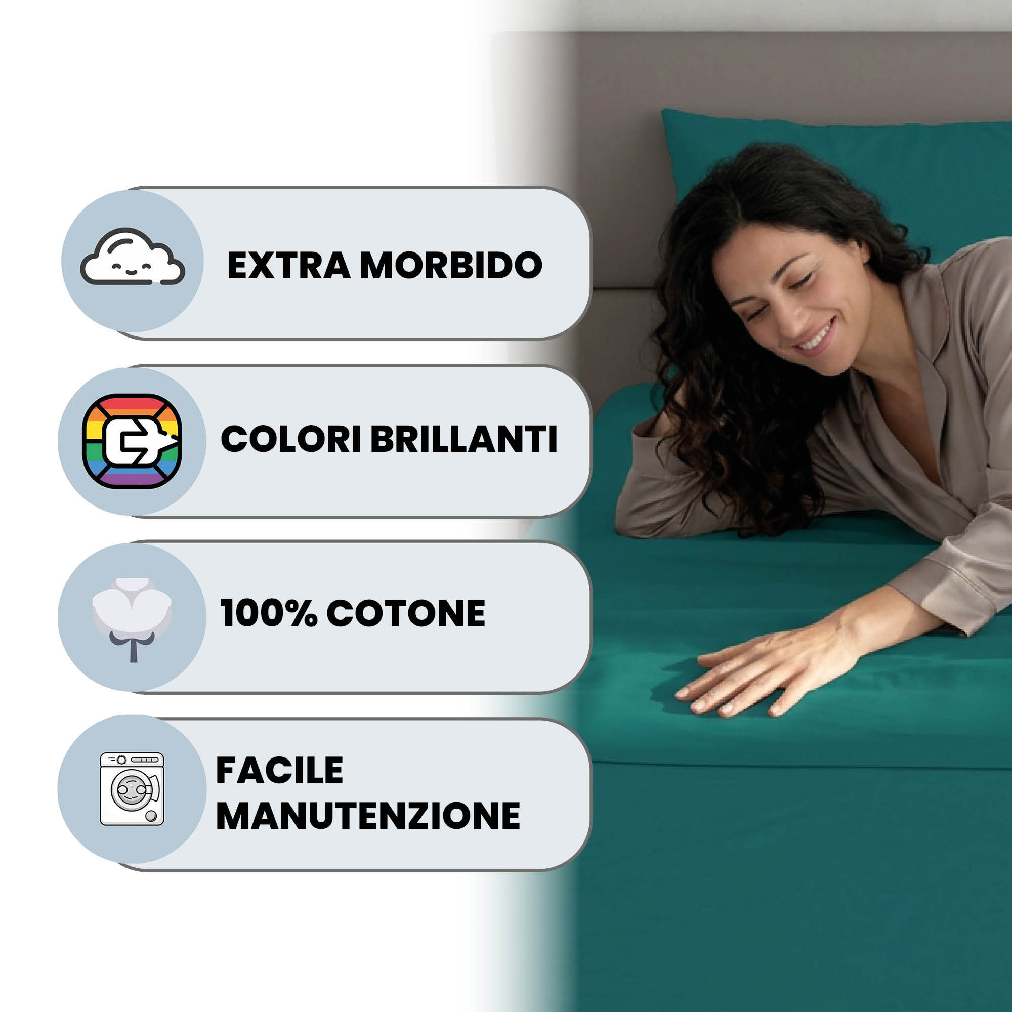 COMPLETO LETTO MAX COLOR, 100% Cotone, Made in Italy - VERDE BOTTIGLIA