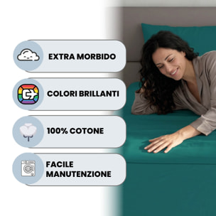 COMPLETO LETTO MAX COLOR, 100% Cotone, Made in Italy - VERDE BOTTIGLIA