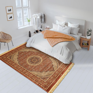 Tapis oriental 197x295 rectangle rose tissé motif ancestral PEMBE