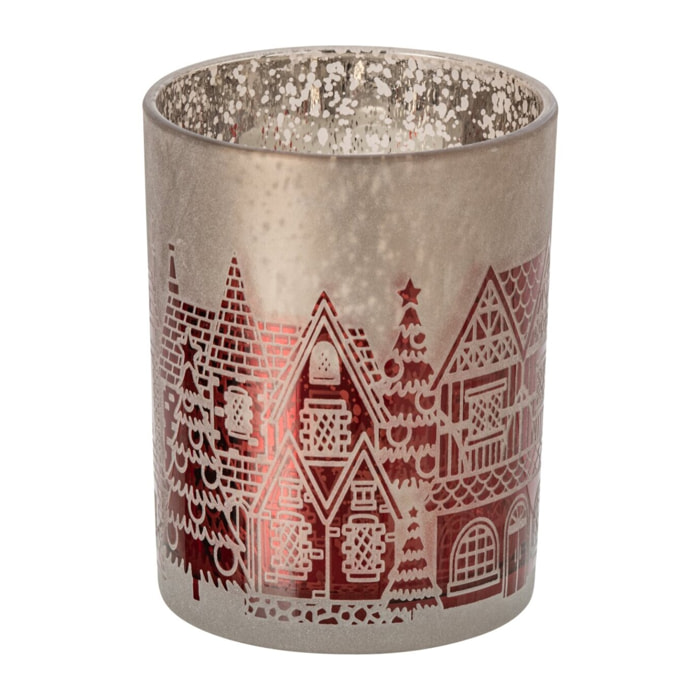 J-Line photophore - verre - rouge Noël/gris - medium - set de 2