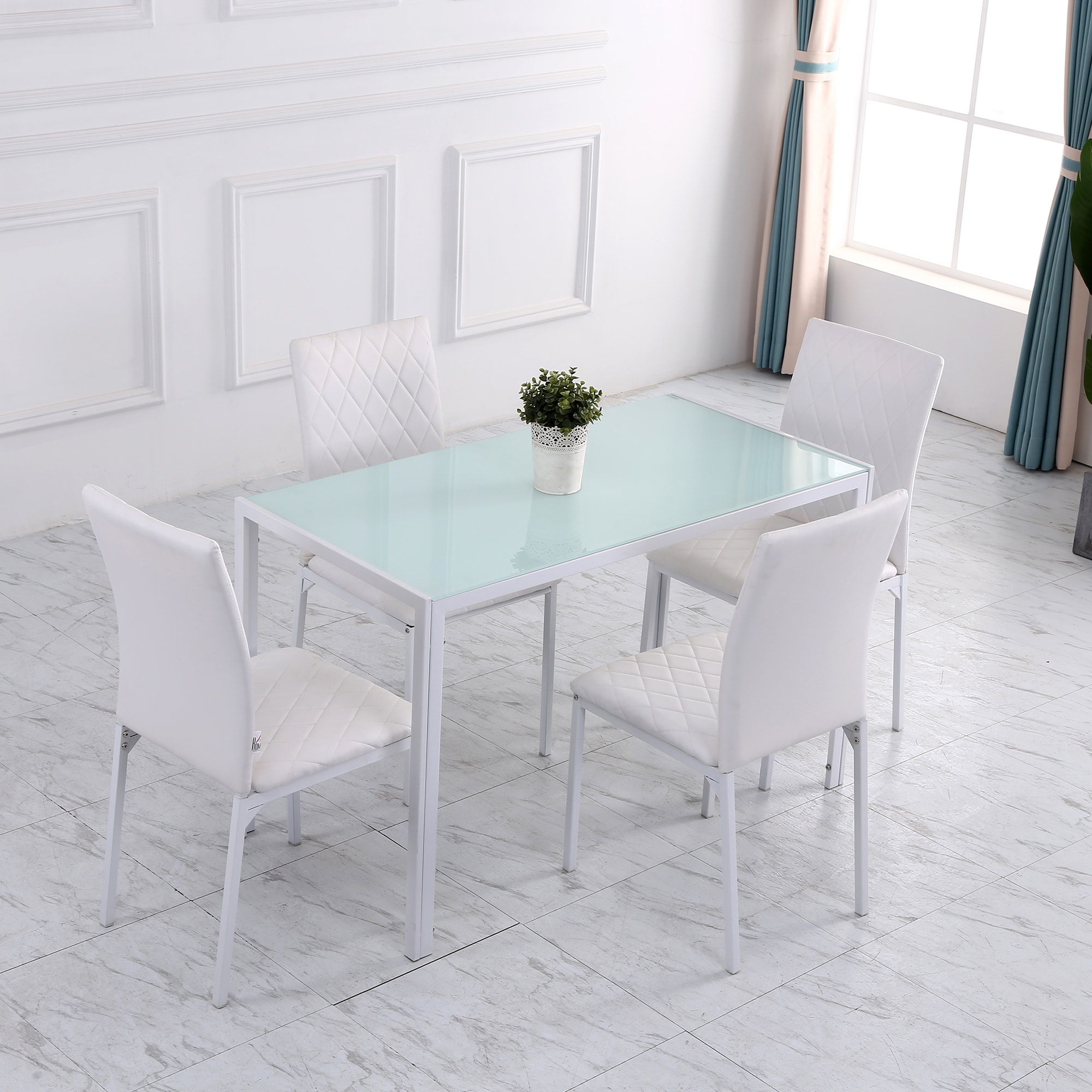 Lot de 4 chaises de salon design Chesterfield effet capitonné métal synthétique blanc