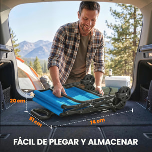Carro Playa con Ruedas Grandes Bloqueables, Carro de Jardín Plegable con Mango Ajustable, Portavasos y Marco de Metal, Carga 80 kg, Carrito Transporte para Jardín, Campaña, Compras, Azul