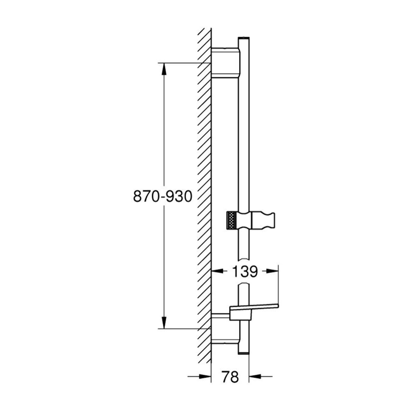 Barre de douche 900 mm Ø 22 mm - Hard Graphite brossé