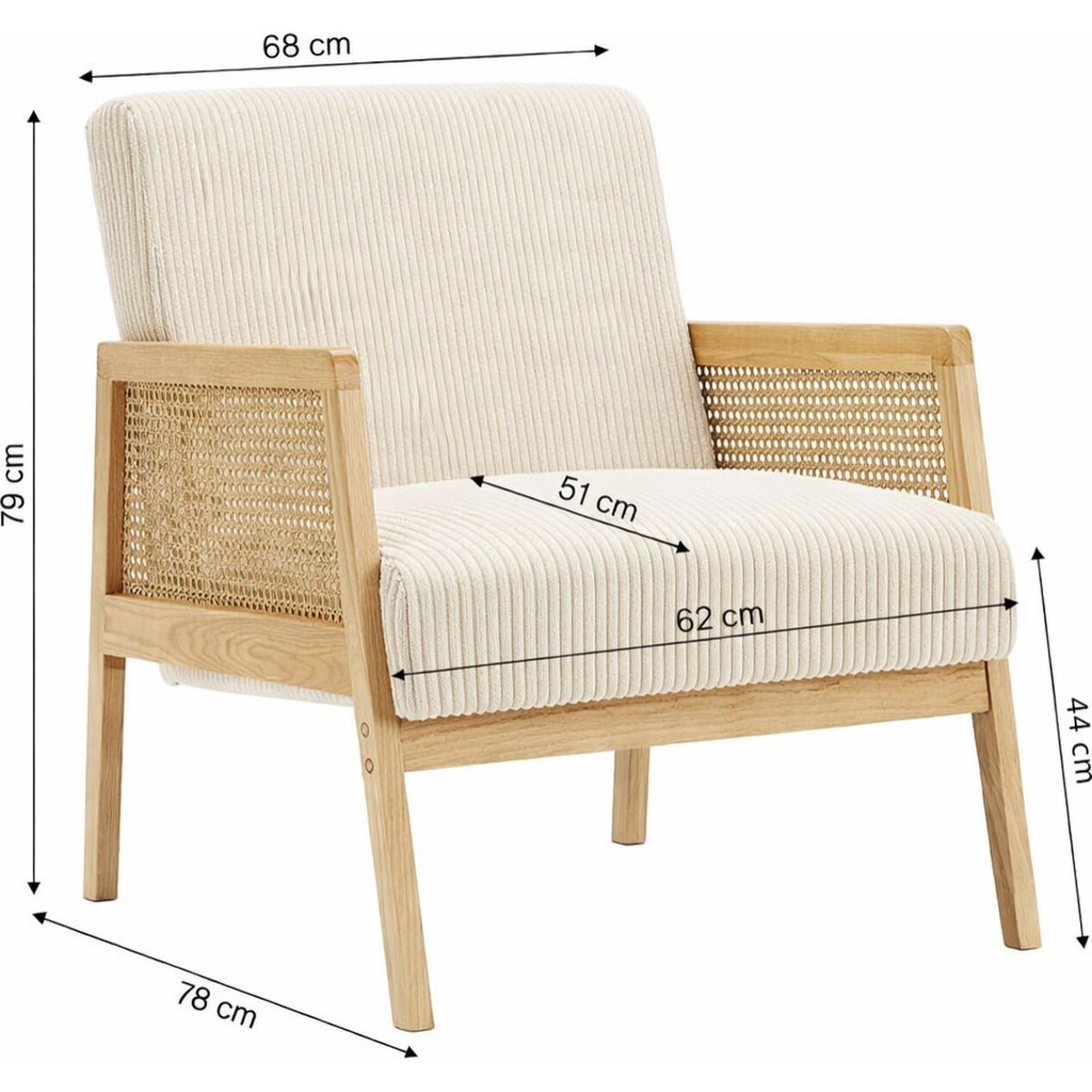 Fauteuil en cannage et velours côtelé - MANI