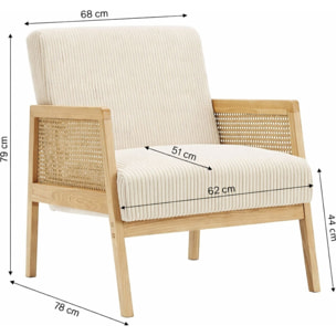 Fauteuil en cannage et velours côtelé - MANI