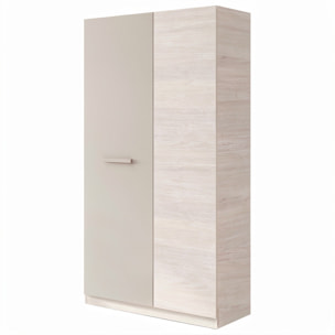 Armadio 2 Ante Battenti Barra Appendiabiti E 4 Scomparti Design Moderno Minimal Giovanile Per Cameretta 90 x 200 x 52 Cm Colore Beige E Rovere