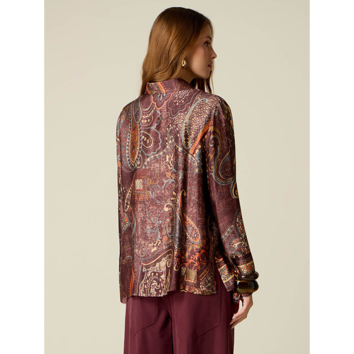 Oltre - Camisa de satén estampada - Burgundy