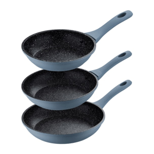 Juego de 3 sartenes ø18ø22ø26cm en aluminio forjado mangos azules niza san ignacio