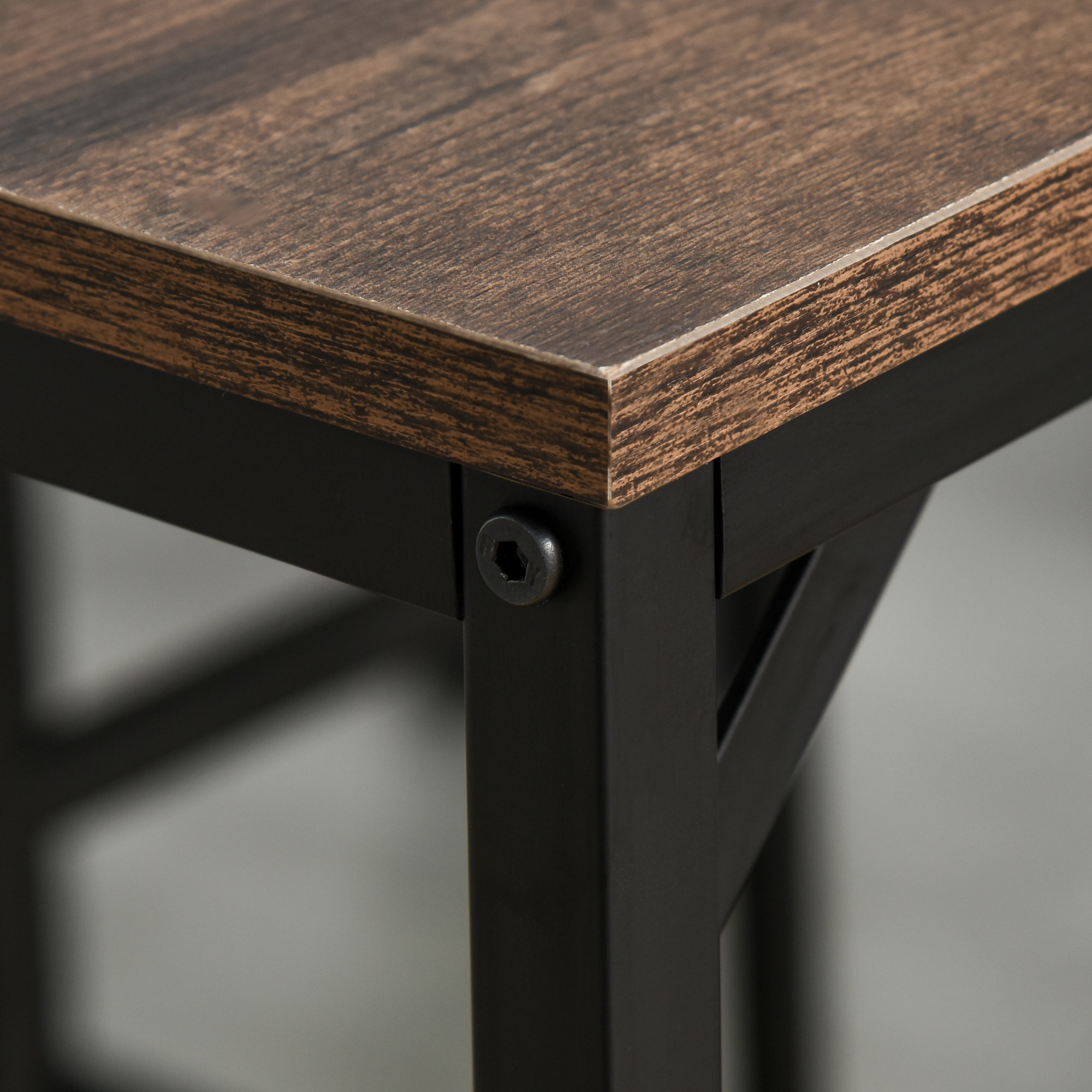 Ensemble table de bar 4 tabourets design industriel métal noir aspect bois