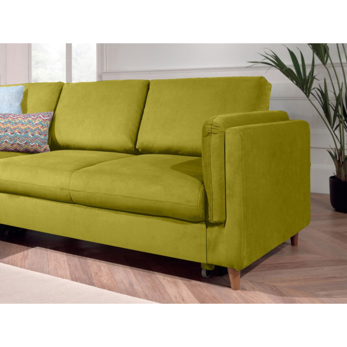 Brooke - canapé d'angle gauche - convertible - 5 places - en velours - Vert Olive