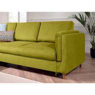Brooke - canapé d'angle gauche - convertible - 5 places - en velours - Vert Olive