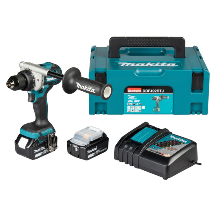 Perceuse-visseuse sans fil 18V - MAKITA -avec 2 batteries 5Ah - chargeur rapide – MAKPAC - DDF492RTJ