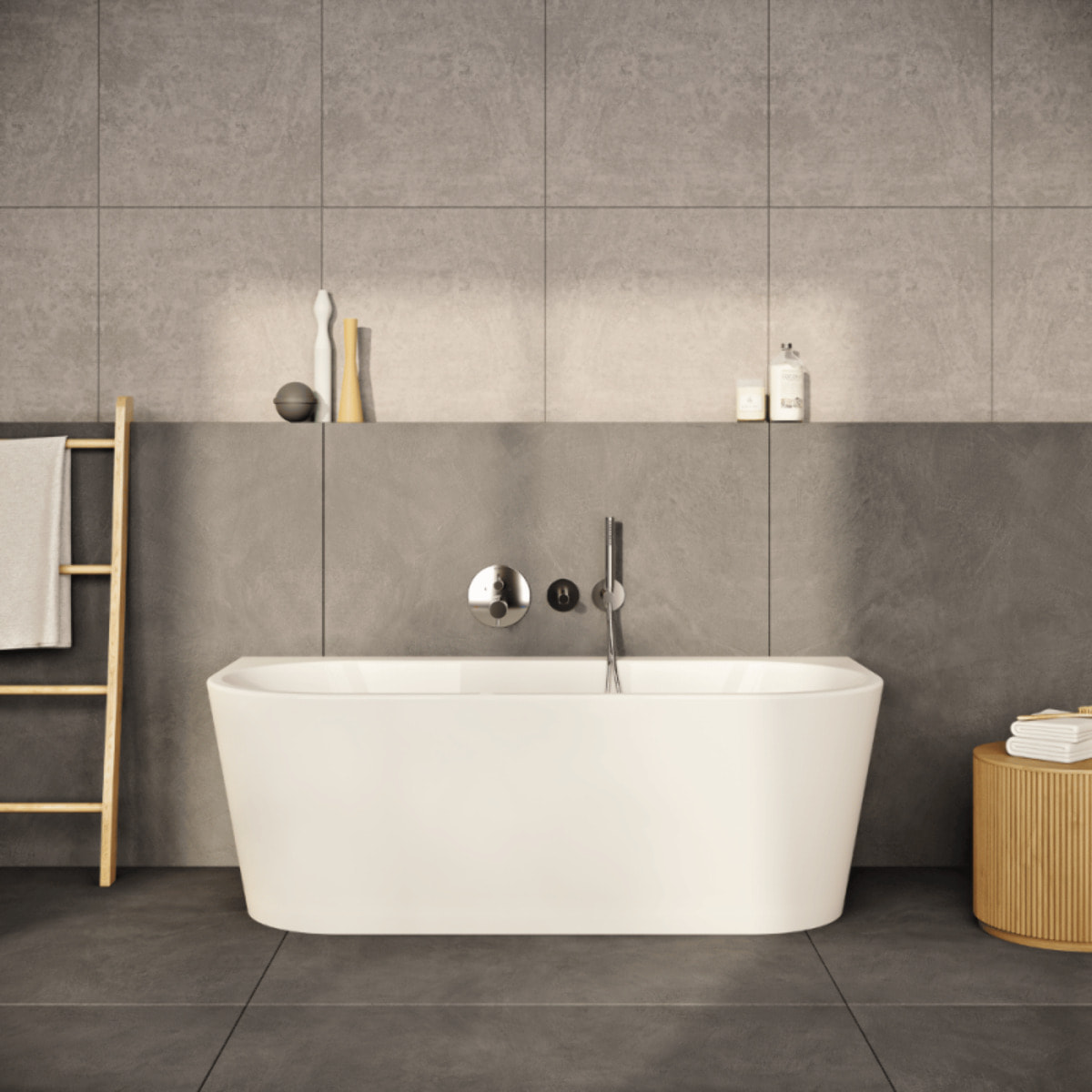Baignoire semi ilôt murale tout inclus VITRA Geo 165x75 avec trop plein caché