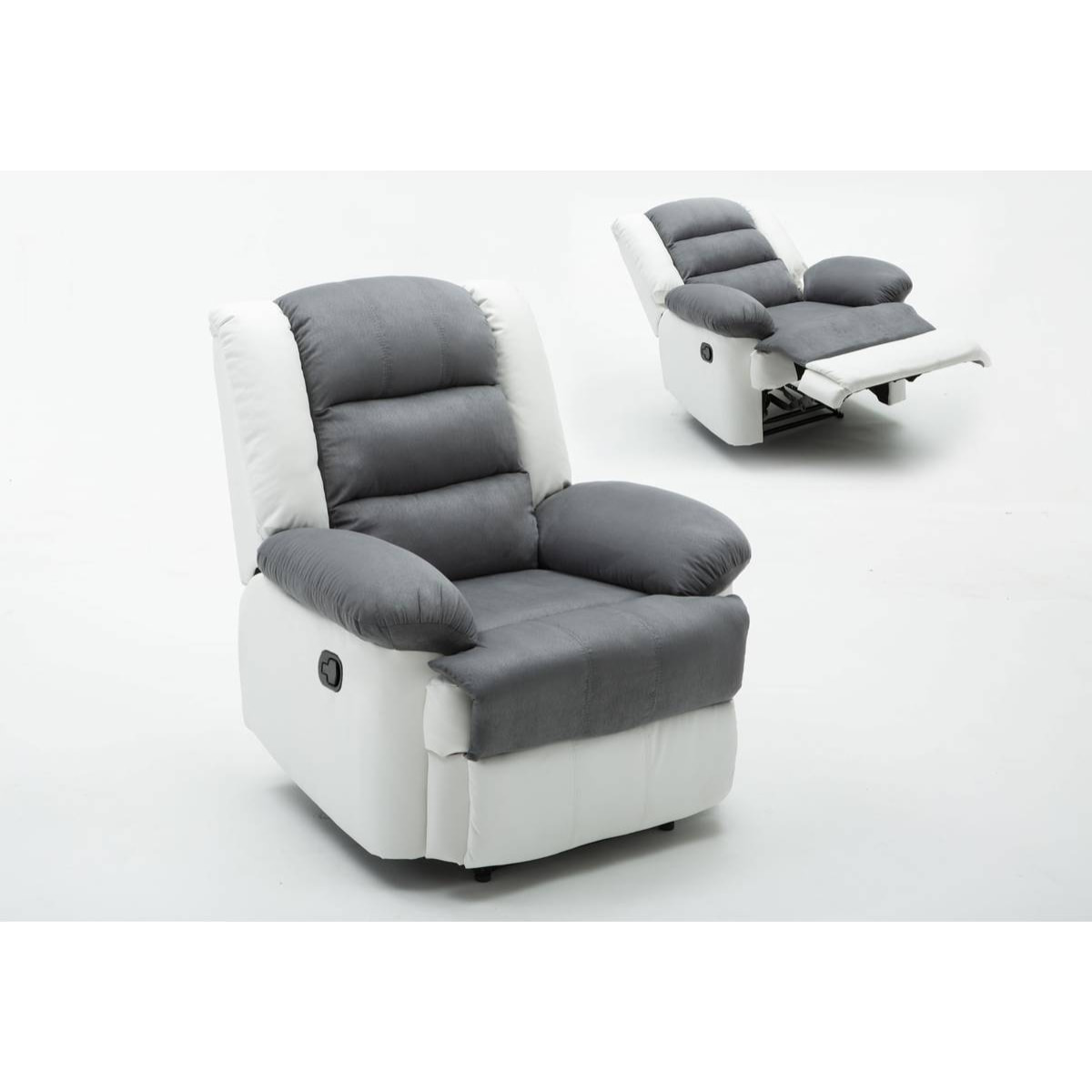 Fauteuil relax "Buckingham" - 85 x 93 x 100 cm - Blanc / Gris clair