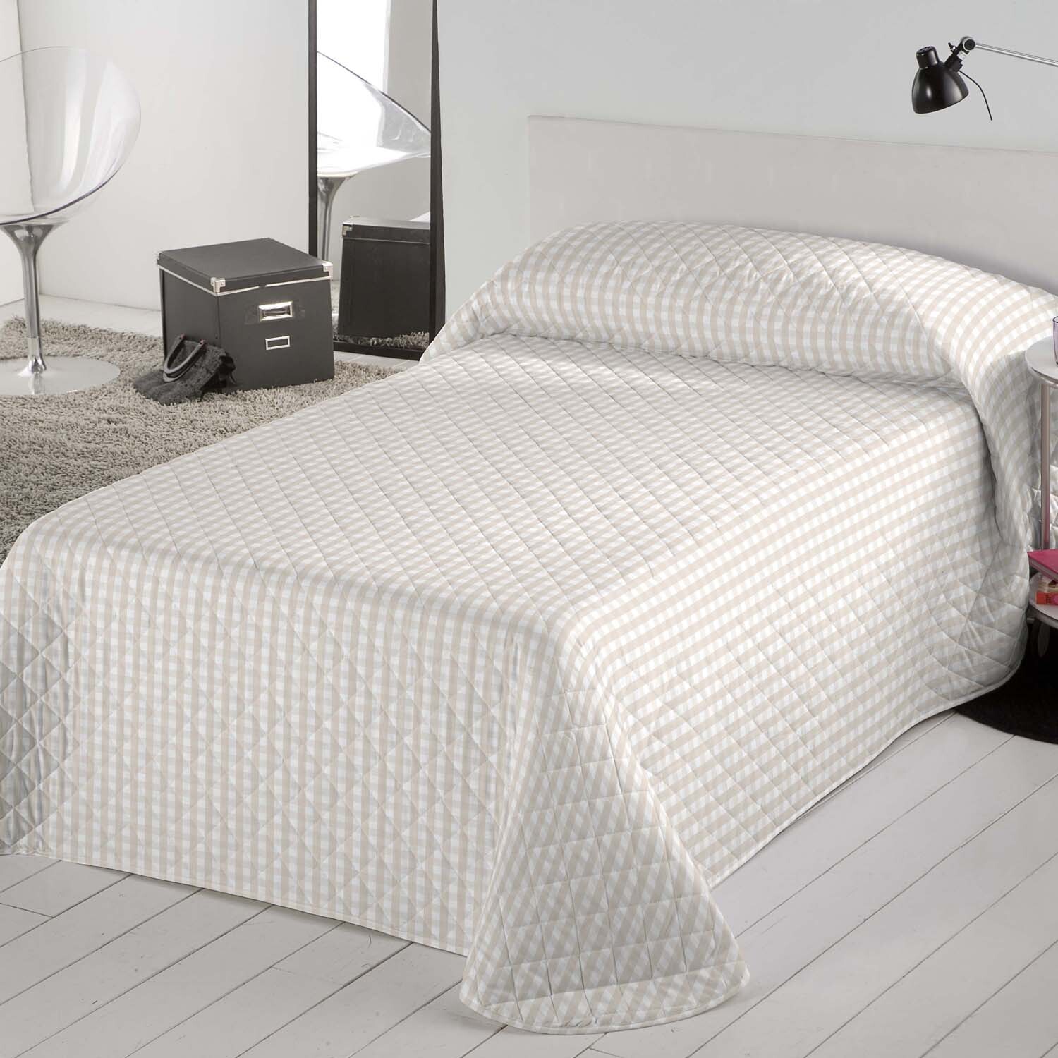 Icehome - Colcha Bouti Estampada - Reversible - 100% Poliéster - Microfibra - 70 gr/m² - Oxford Beig