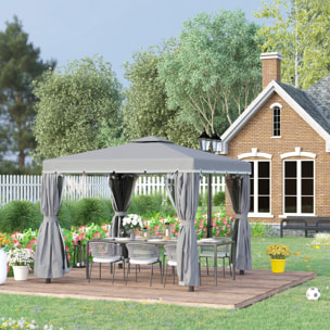 Tonnelle de jardin 3 x 3 m avec toit double cadre en aluminium gris