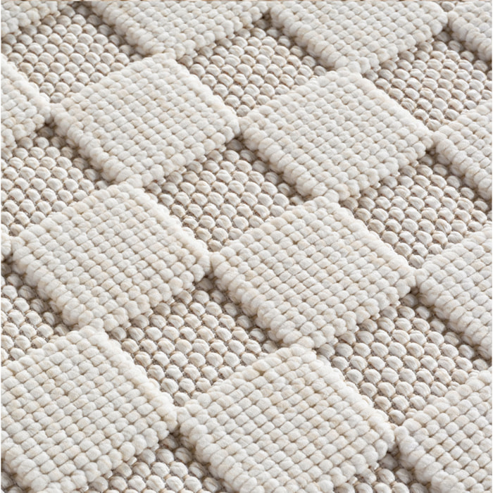 HELIX - Tapis moderne rond effet laine bouclé à motif damier en relief crème