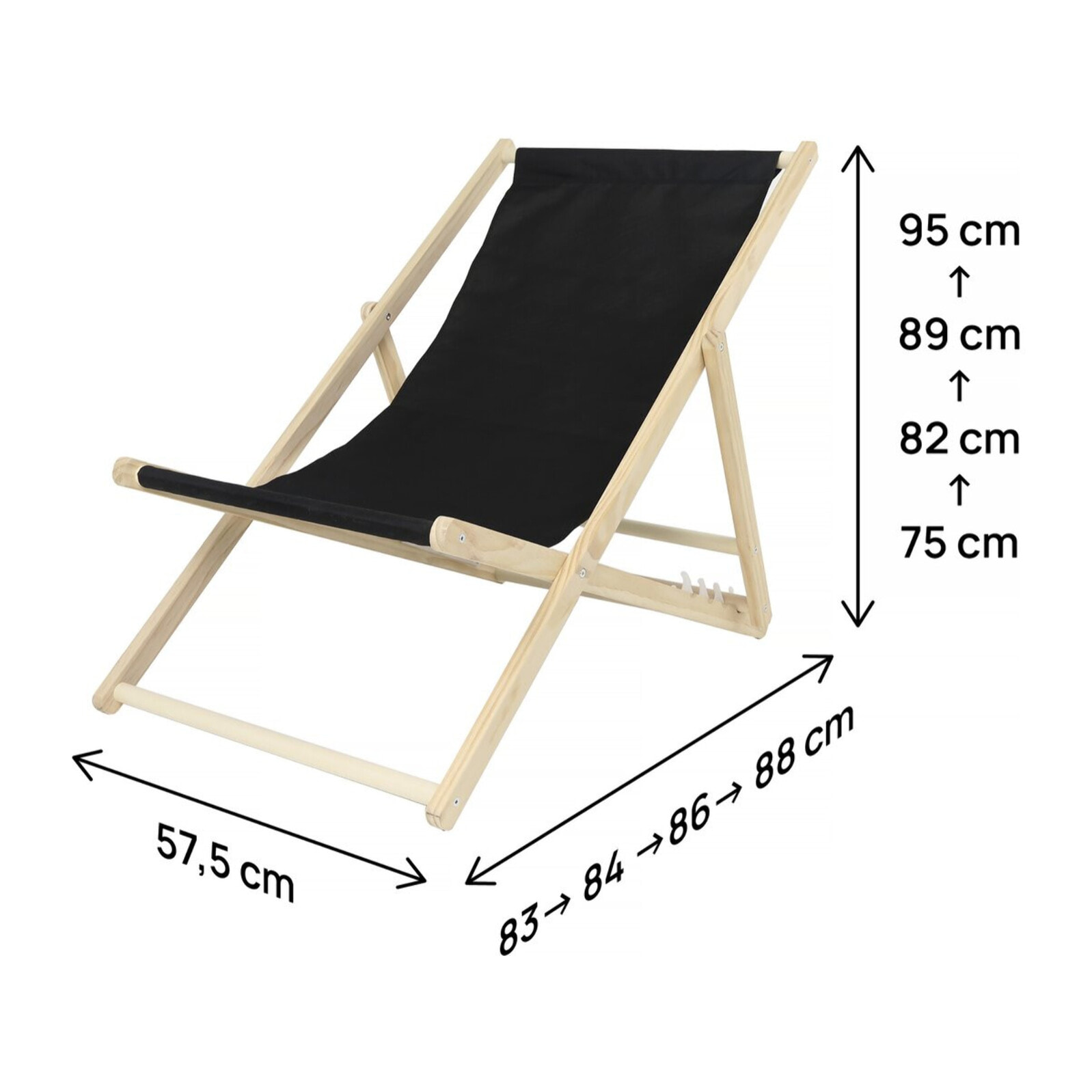 Lot de 2 transat en bois "Chilienne" - 107 x 56.5 x 81 cm - Noir
