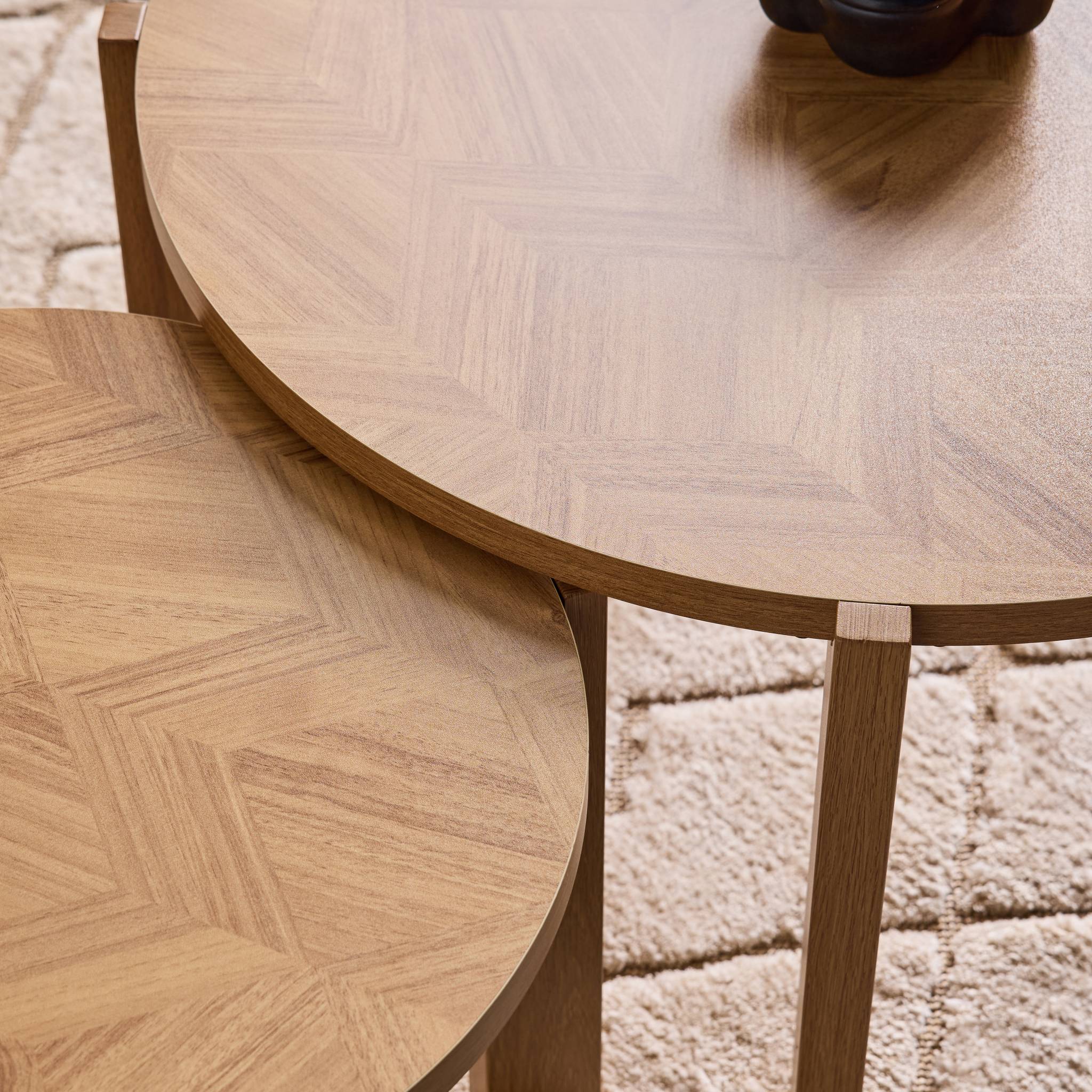 Tables gigognes vintage rondes plateau effet chevrons  ZALA