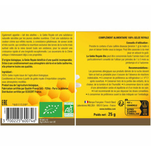 NUTRI EXPERT - Gelée Royale Bio Ecocert - 100% pure - Conditionnée en boîte isotherme sous atmosphère stérile - Renforce l'immunité - Réduit la fatigue - Pot de 25g avec cuillère doseuse intégrée