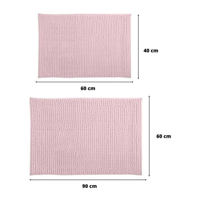 Lot de 2 Tapis de bain Microfibre CHENILLE Rose Pastel 40x60 et 60x90cm MSV