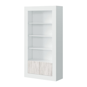 Libreria Lexington, Mobile portalibri moderna a 2 ante e 3 ripiani, Scaffale moderno, Credenza alta con scomparti, cm 94x35h181, Bianco lucido