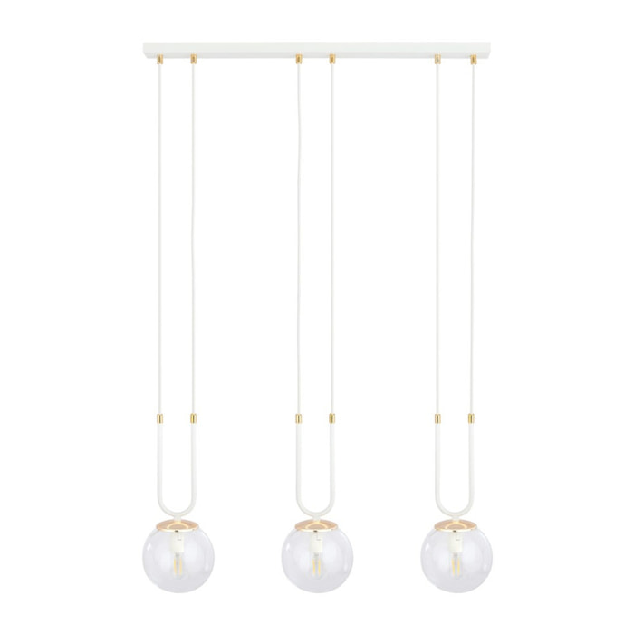 Lampada a sospensione GLAM in acciaio bianco e vetro con dettagli oro