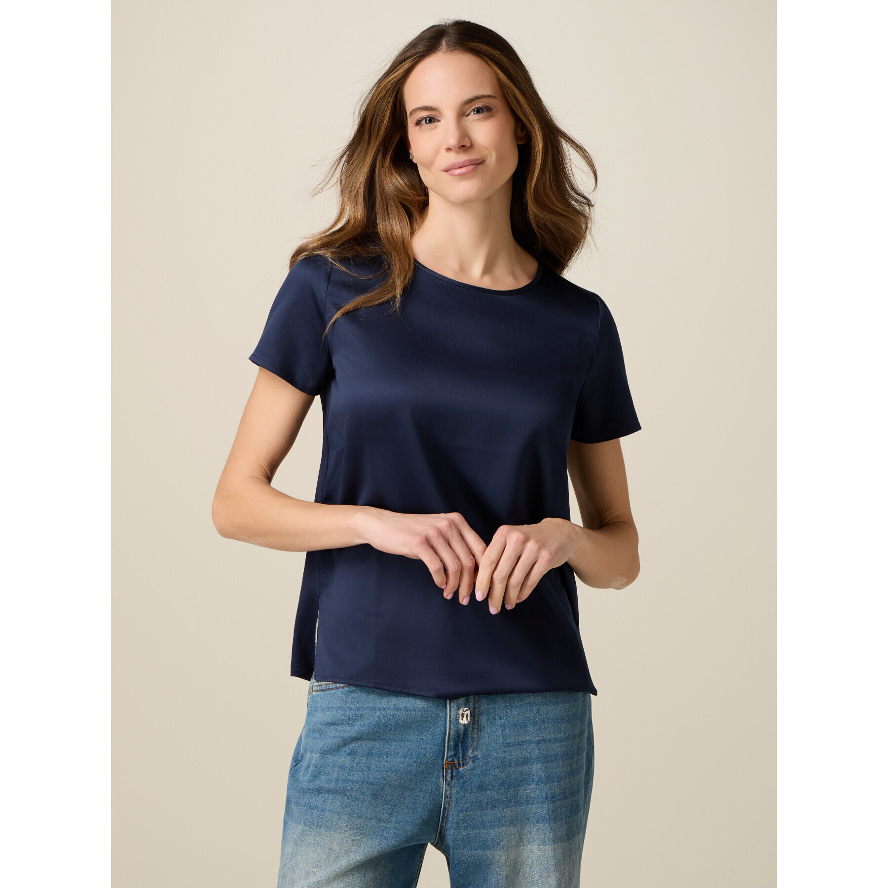 Oltre - T-shirt bimaterica - Blu