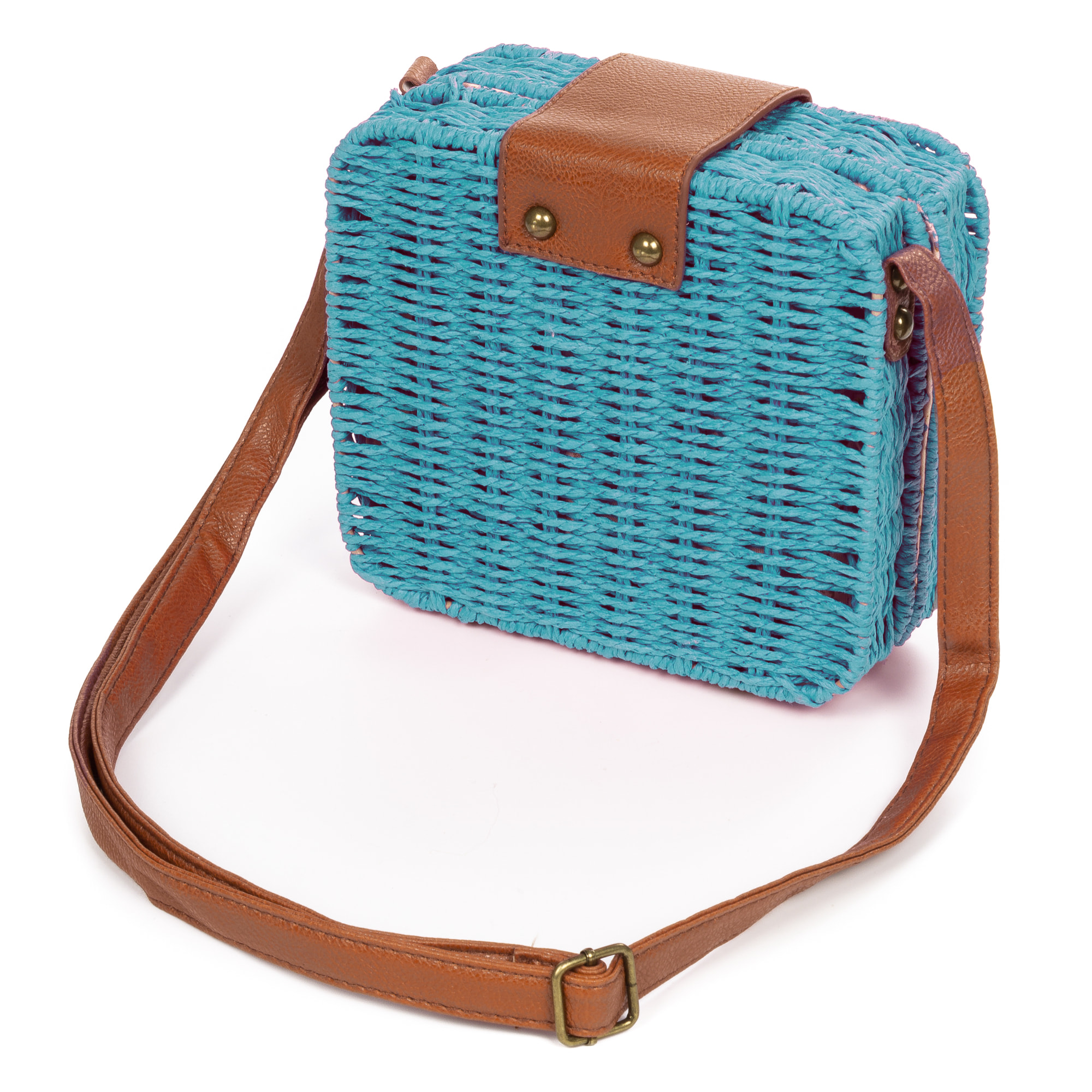 IRIA QUINTANA Borsa a tracolla da donna Empoli. Tessuto di paglia in pelle sintetica PU. 18x7x17 cm. Azzurro