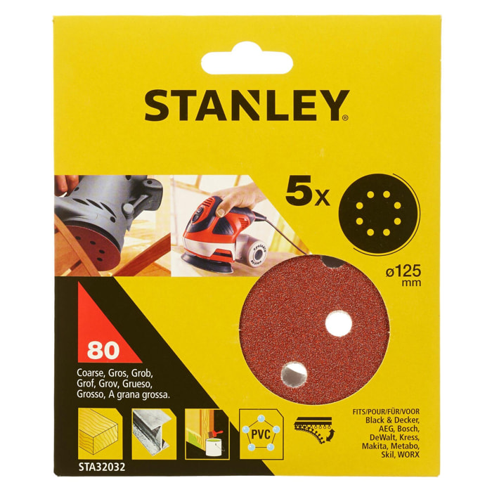 Stanley 5 disques abrasifs corindons qualité supérieure anti encrassement grain 80 STA32032-XJ
