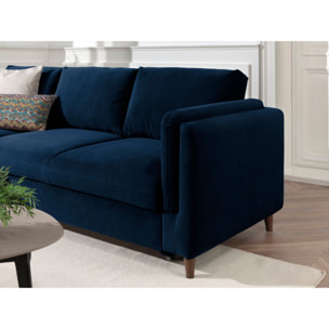 Brooke - canapé d'angle gauche - convertible avec coffre - 4 places - en velours - Bleu nuit