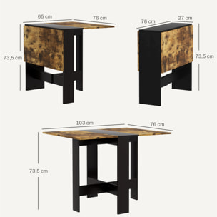 Mesa Plegable de Comedor, Mesa de Cocina Plegable, con Alas Abatibles, para Salón, Espacio Pequeño, 103x76x73,5 cm, Negro y Marrón Rústico