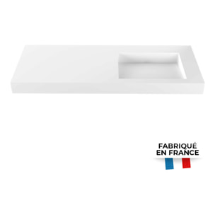 Plan vasque autoportant fabriqué en France 1200x550x100mm, en Solid Surface, blanc mat (LIVEA-1200)