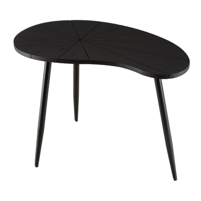 JAMES - Table d'appoint ovoïde plateau texturé noir mat pieds fer noir