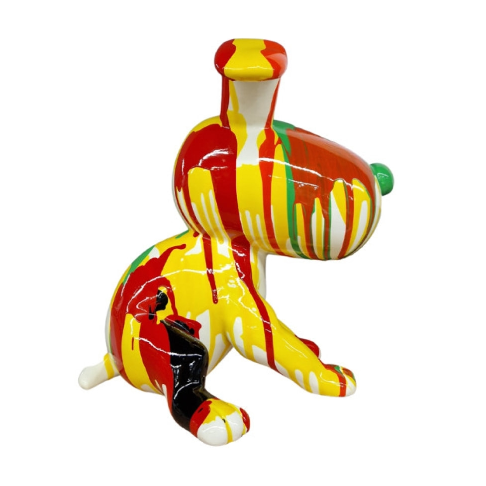 Statuette chien assis multicolore H27cm - YELLOW DOG