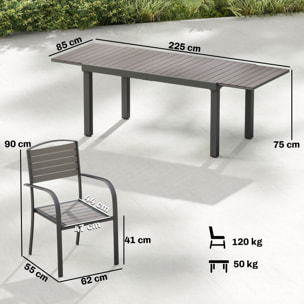 Outsunny Conjunto de Mesa y Sillas Jardín de 9 Piezas, Muebles Jardín Exterior con Mesa Extensible 150 a 225 cm, Estructura de Aluminio, 8 Sillas Apilables, Tablero de Lamas de Madera Plástica, Gris