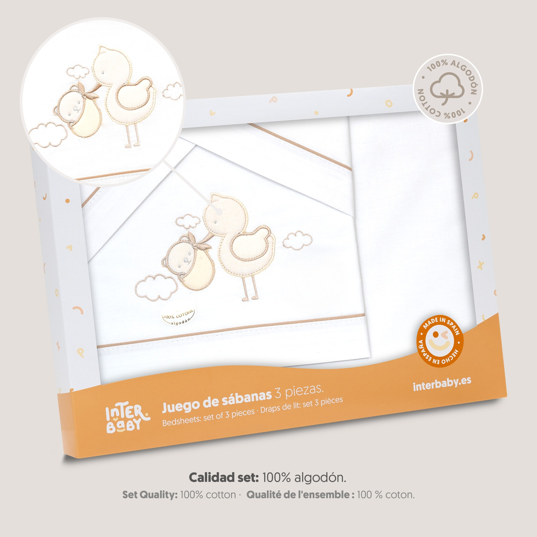 Triptico Minicuna Cigueña Oso Bco/Beig