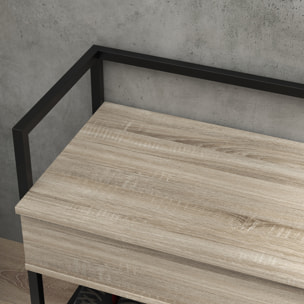Banc à chaussures design industriel - étagère, coffre de rangement - acier noir panneaux aspect chêne clair