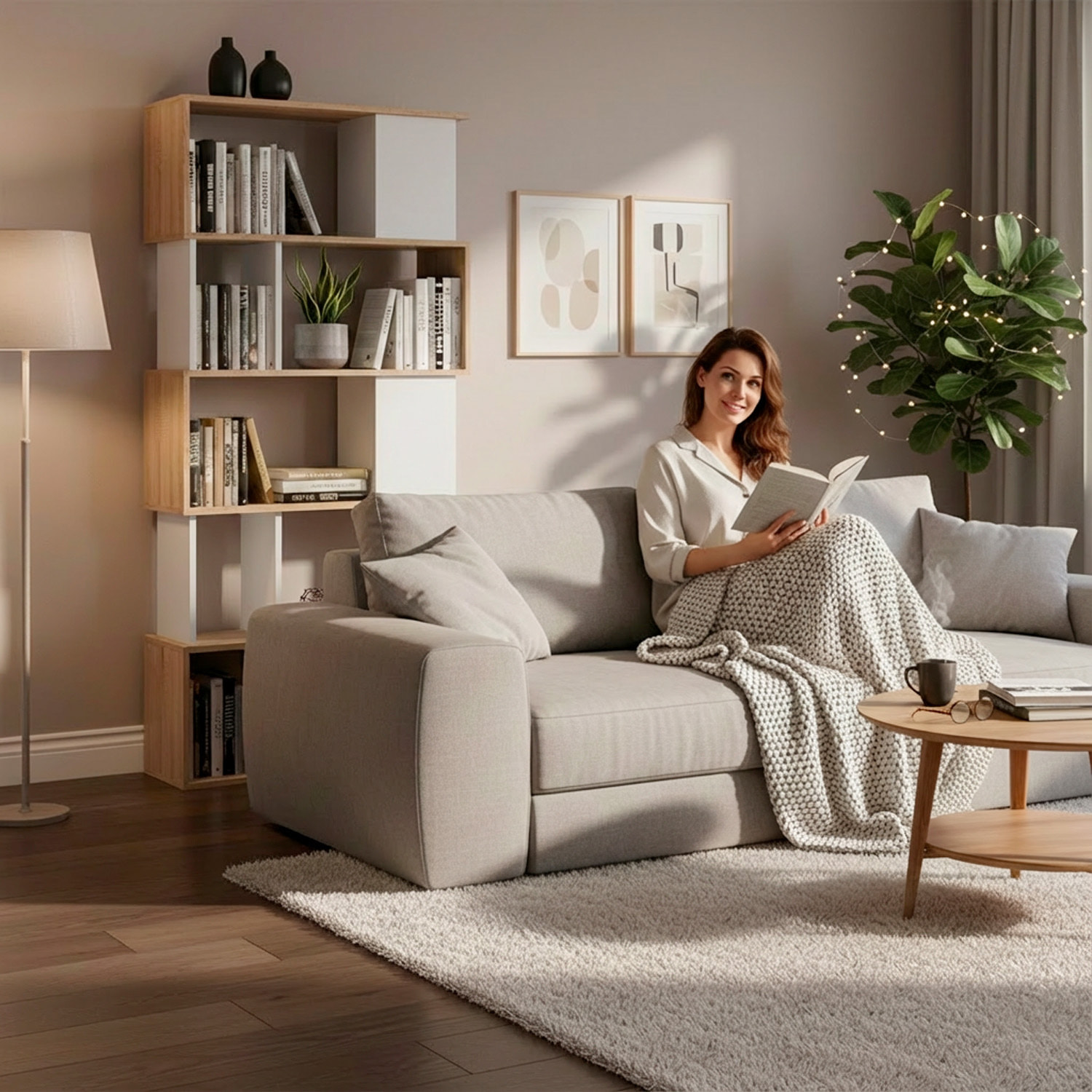 Libreria Moderna a Giorno Con Design Geometrico Asimmetrico Libreria Salvaspazio Ideale Per Soggiorno Studio Ufficio 80x29.5x173.5 cm Rovere e Bianco