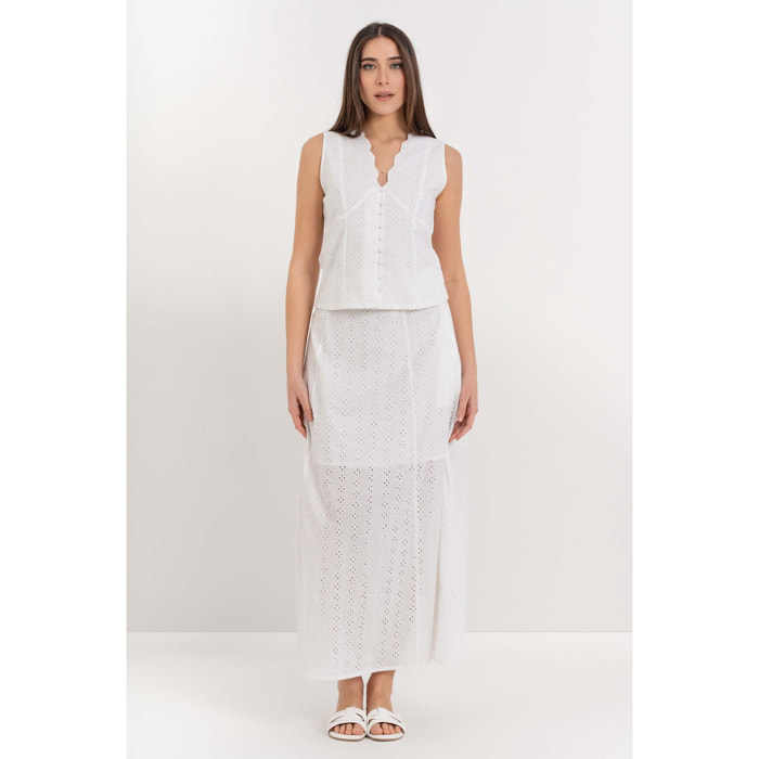 Kocca - Gonna a vita alta in 100% cotone con motivo traforato Donna