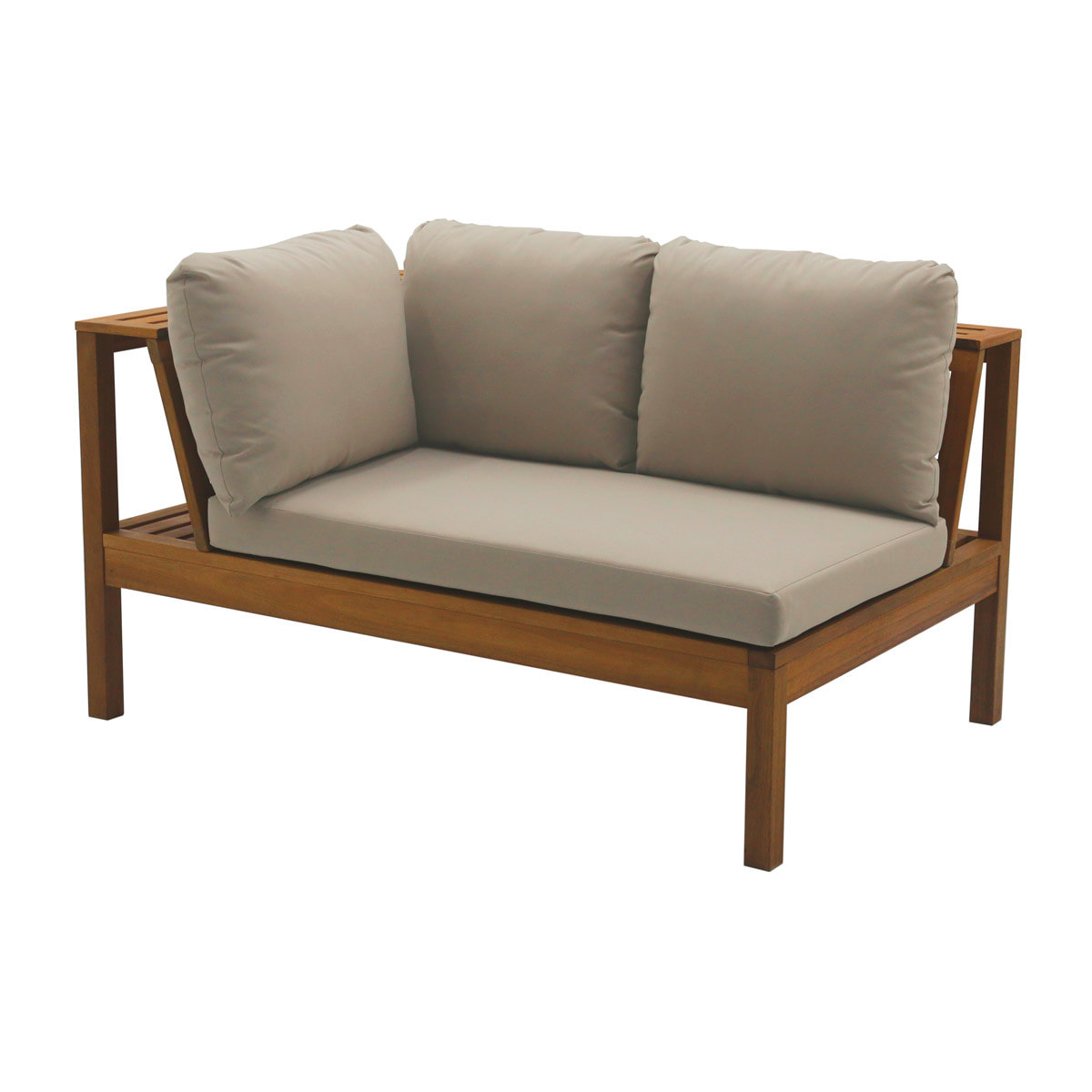 Salon de jardin d'angle 6 places en bois massif avec coussins déhoussables taupe BELIZE