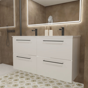 Ensemble Salle de Bain Vex | 140 cm Blanc | 4 Tiroirs | Lavabo Encastré | N'inclut pas Miroir | Meuble Monté | Alday