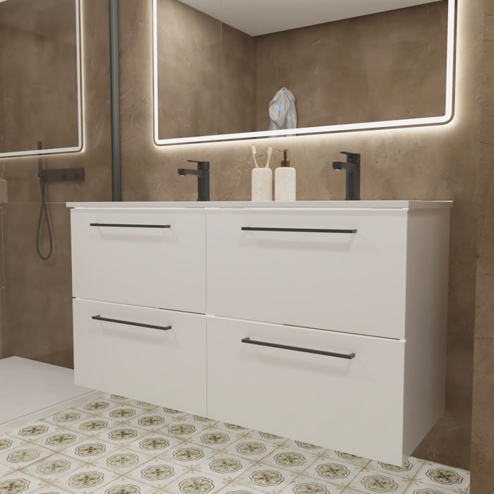 Ensemble Salle de Bain Vex | 140 cm Blanc | 4 Tiroirs | Lavabo Encastré | N'inclut pas Miroir | Meuble Monté | Alday