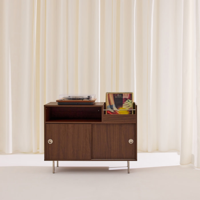 Meuble vinyle vintage décor bois et acier inoxydable 100cm SHELBY