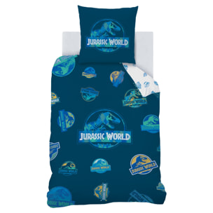 Parure de lit imprimée 100% coton, JURASSIC WORLD BADGES