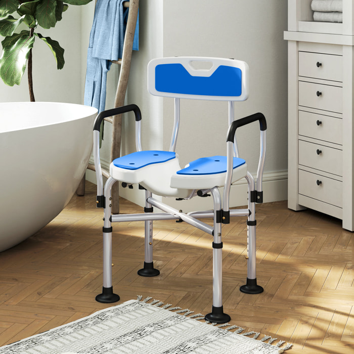 Silla Ducha Personas Mayores Silla de Ducha con Asiento Ranurado Altura Regulable Taburete de Ducha Antideslizante con Respaldo y Reposabrazos Carga 136 kg para Discapacitados Azul