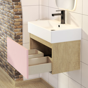 ENSEMBLE DE SALLE DE BAIN ZEL | MEUBLE SUSPENDU | 60 CM ROSE | UN TIROIR | LAVABO ENCASTRÉ | MIROIR NON INCLUS | MEUBLE MONTÉ | ALDAY