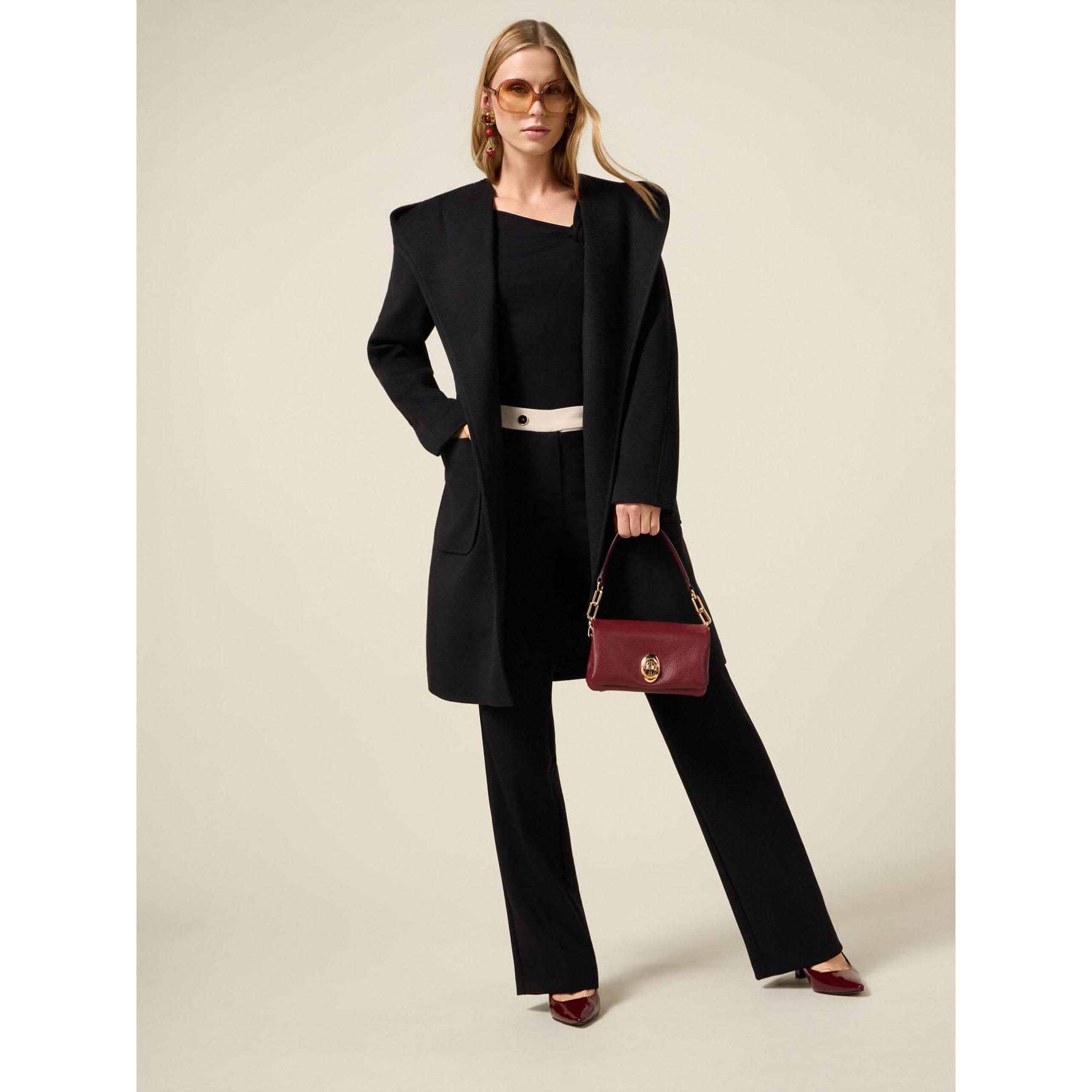 Oltre - Pantalones palazzo con detalle en contraste - Negro