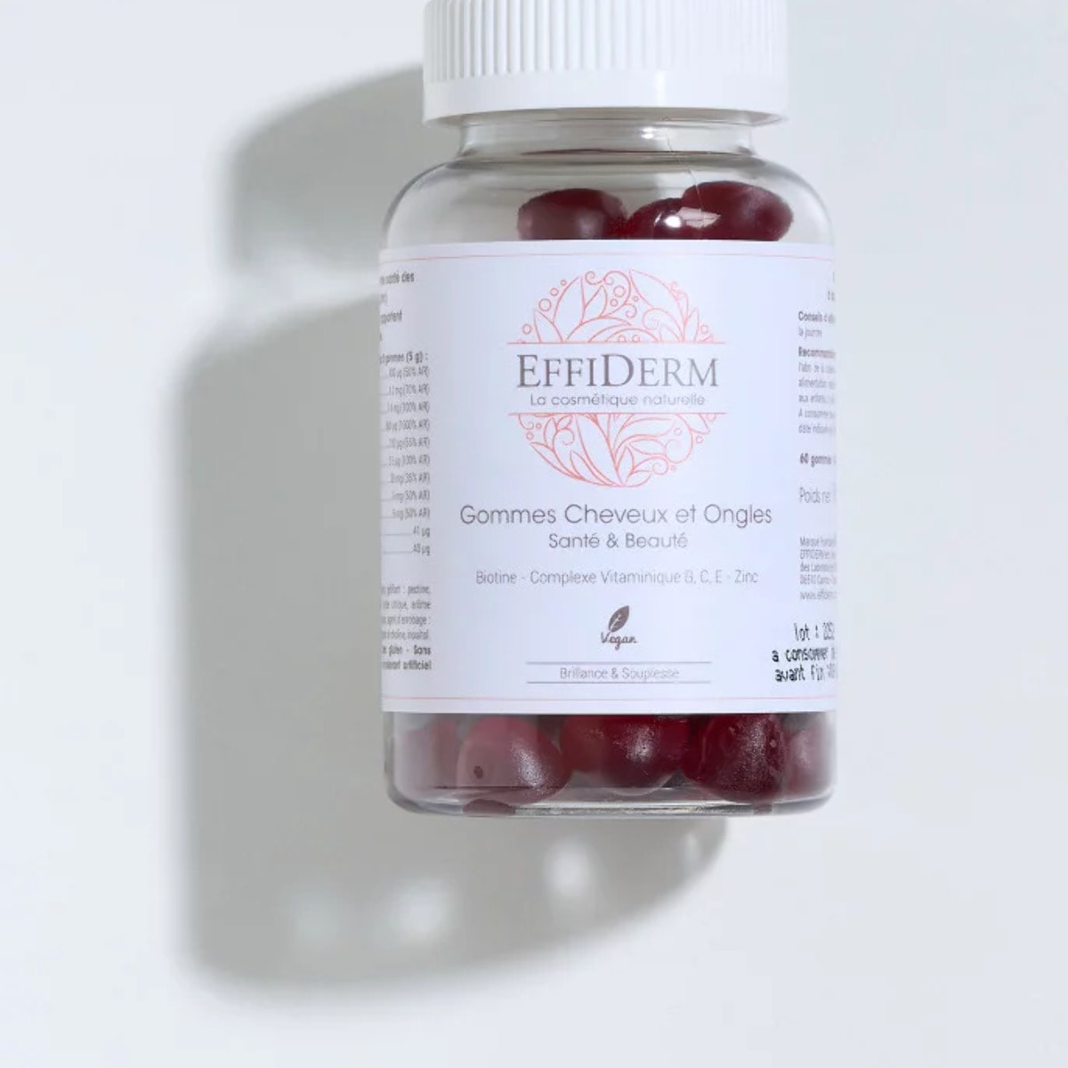 EFFIDERM - Gommes Cheveux & Ongles- Complément alimentaire à base de Biotine, complexe vitaminique B, C, E & Zinc - Santé & Beauté - Apporte brillance & souplesse - Formule végan - Cure 30 jours