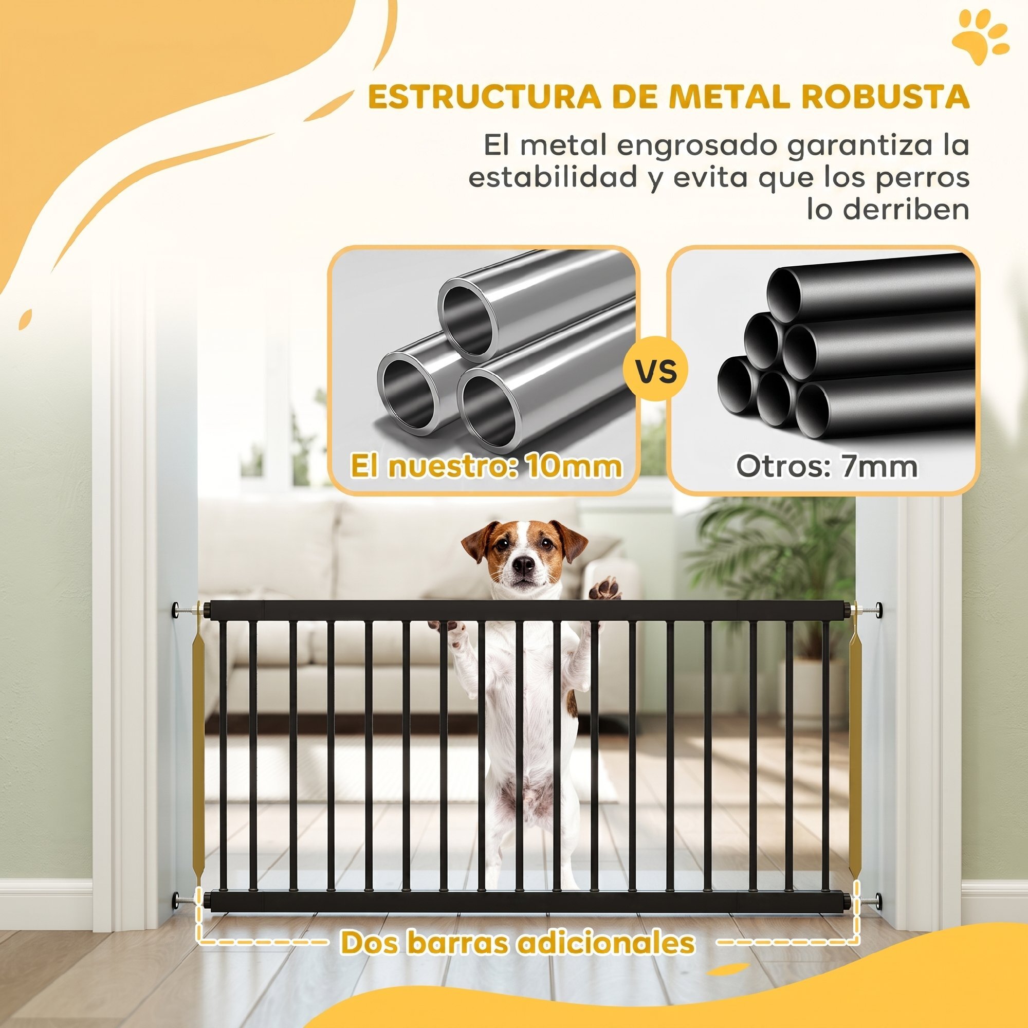 Barrera de Seguridad para Perros Pequeños Extensible 67-93,5 cm, Altura 45 cm, para Puertas y Escaleras, Puerta para Perros con Montaje a Presión, 2 Extensiones 7/14 cm, Negro